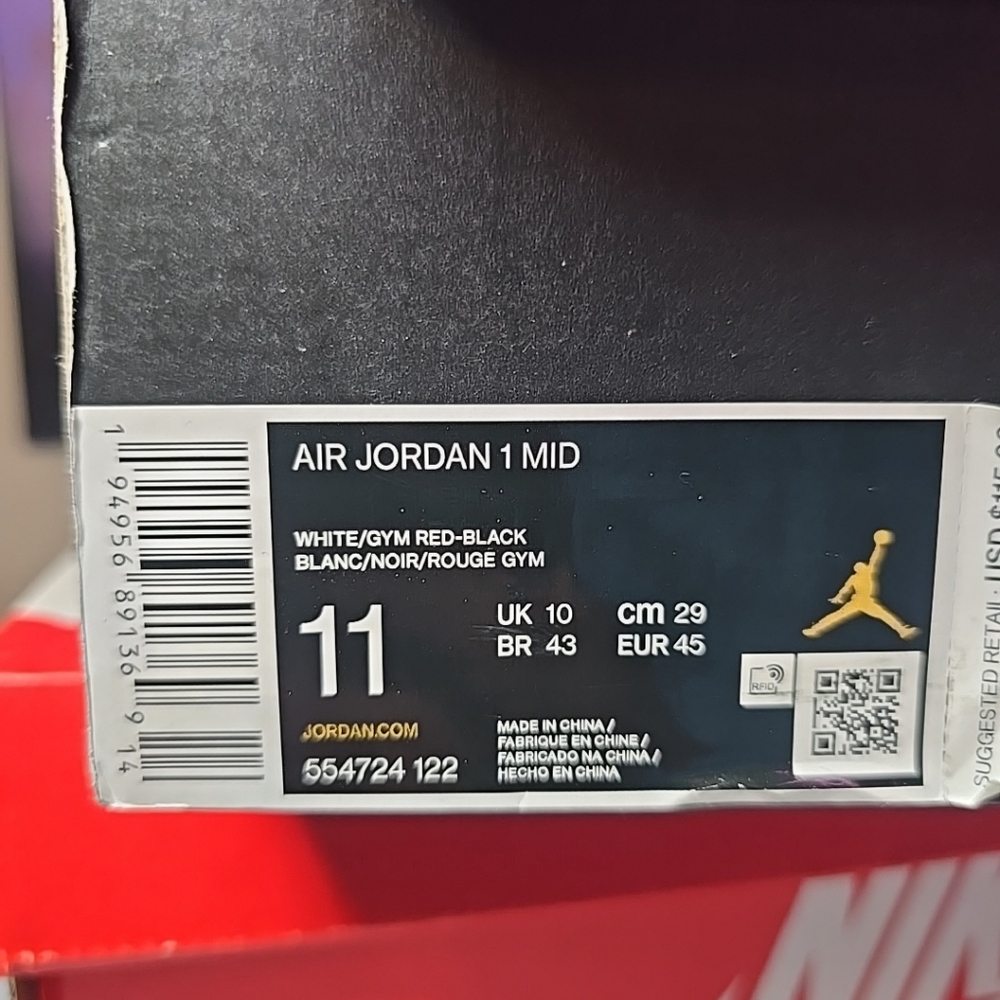 Nike Air Jordan 1 Mid Gym Red Black White Metallic Red - Picture 5 of 5